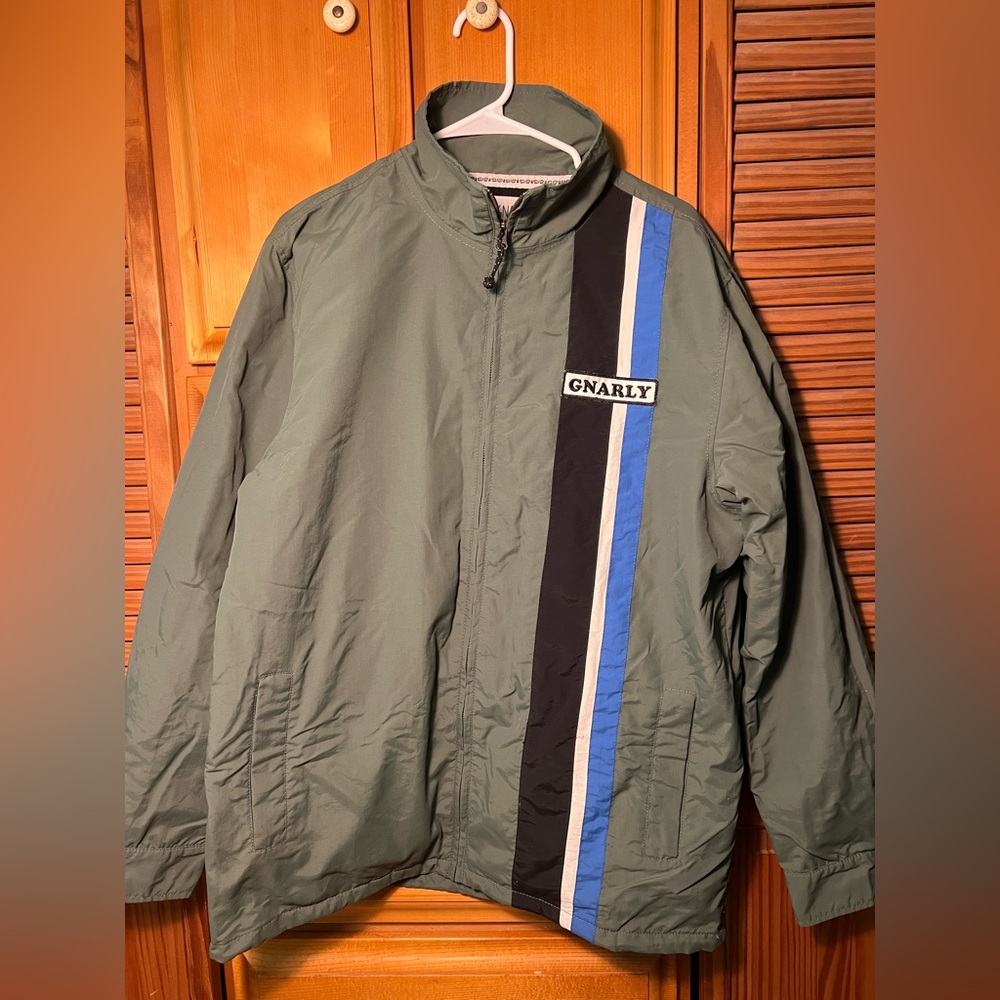 Zumiez Green and Black Windbreaker with Racing Stripes